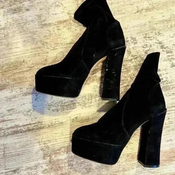 Stuart Weitzman black skyhigh suede platform ankle boot slip on women’s size 7.5 - Picture 4 of 8